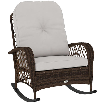 Outdoor Wicker Rattan Rocking Chair, Thick Cushions, Light Mixed Brown Outdoor Rocking Chairs at Gallery Canada