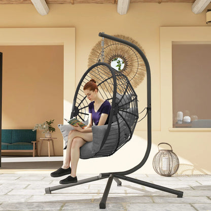 Metal Hanging Egg Chair, Full Body Padded Seat, Grey Patio Swings with Stand at Gallery Canada
