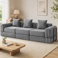 96.5" Folding Sofa Bed, Convertible 3 Seater Modular Couch, Grey