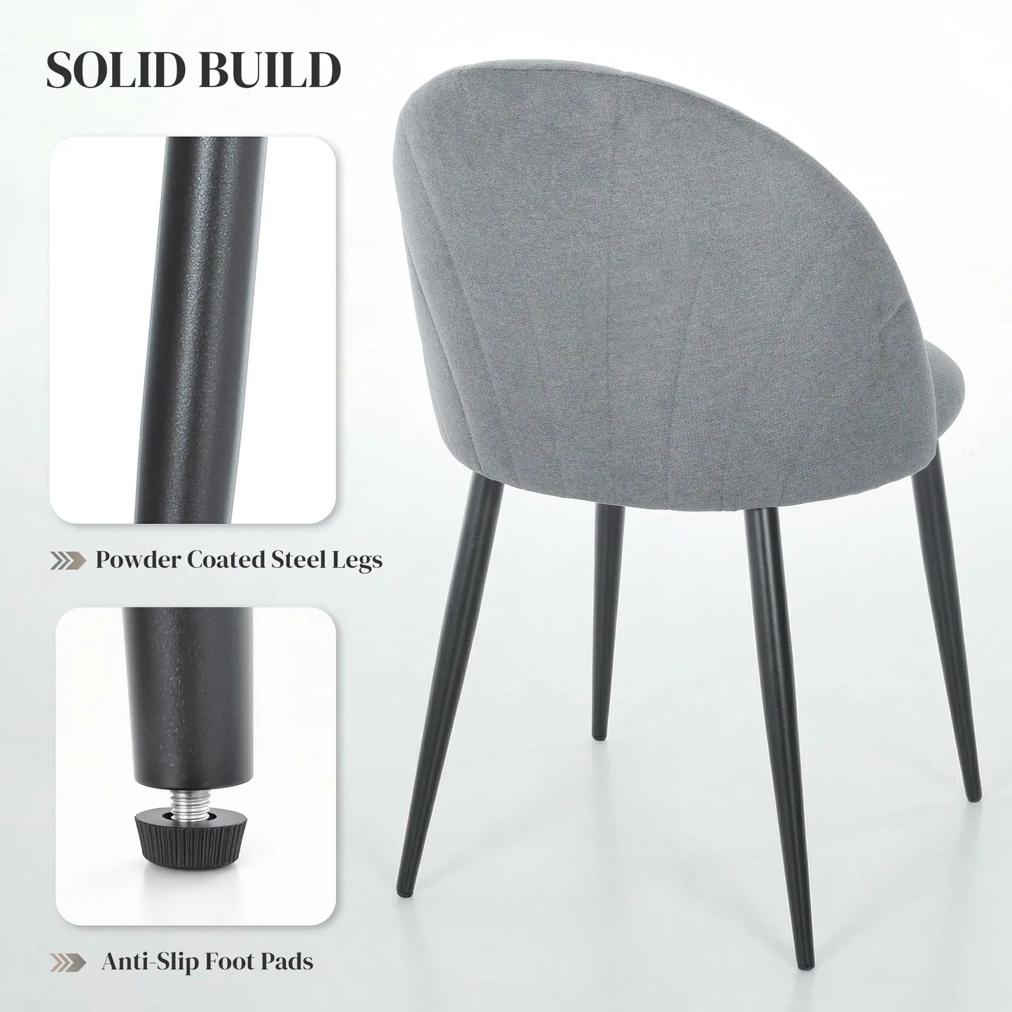 Modern Dining Chairs Set of 4, Upholstered, Metal Legs, Shell Backrest, Grey Dining Chairs at Gallery Canada