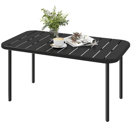 Outdoor Coffee Table, Rectangle Metal Patio Table, All-Weather Slatted Tabletop Patio Side Tables Black at Gallery Canada