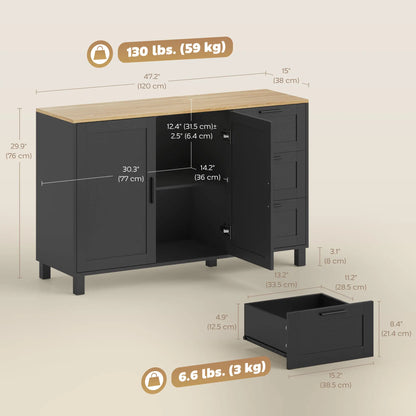 Buffet Cabinet with Soft Close Doors, Modern Sideboard with 3 Drawers, Black Storage Cabinets at Gallery Canada