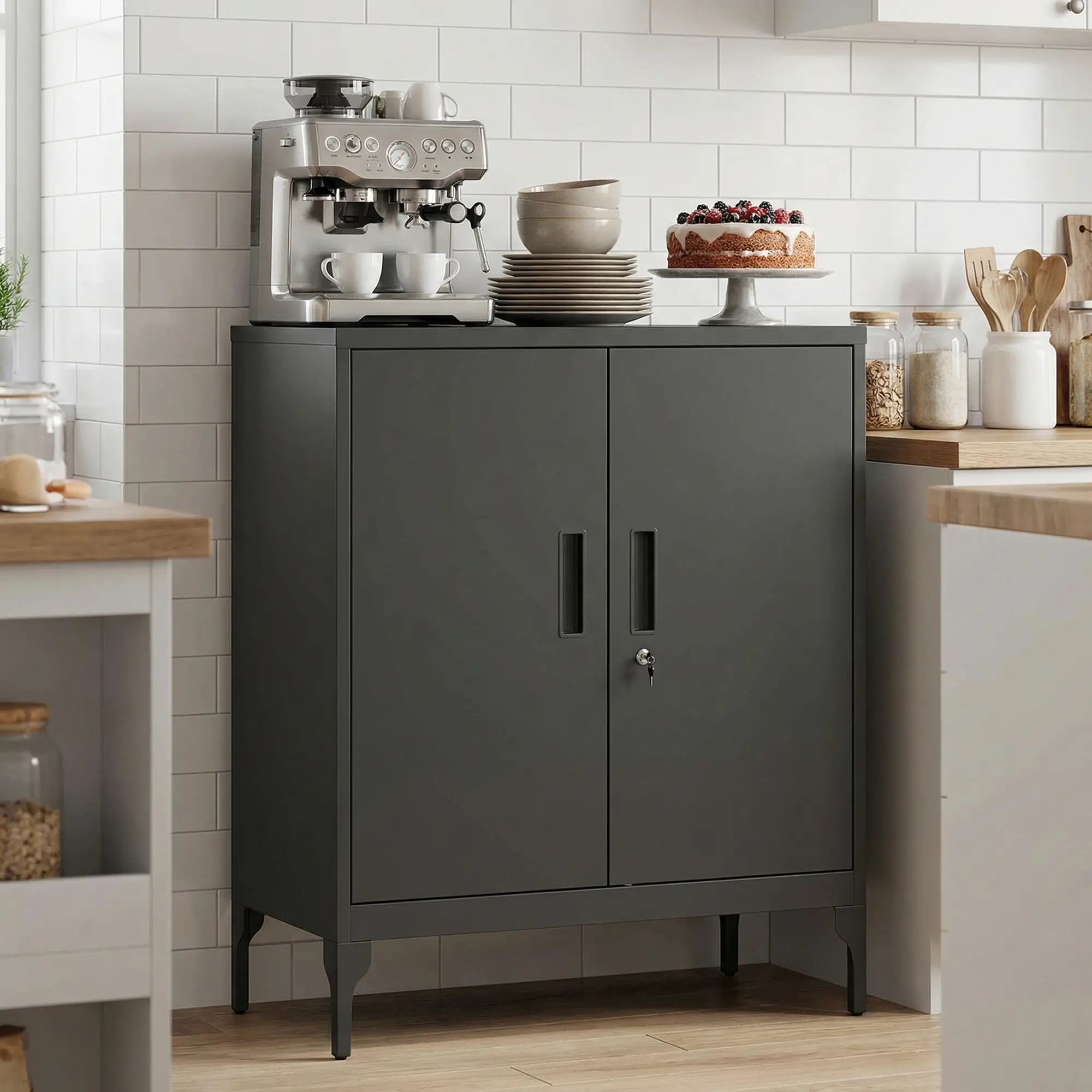 Office Storage Cabinet with Lock, Adjustable Shelves, Black Office Cabinets & Cupboards at Gallery Canada