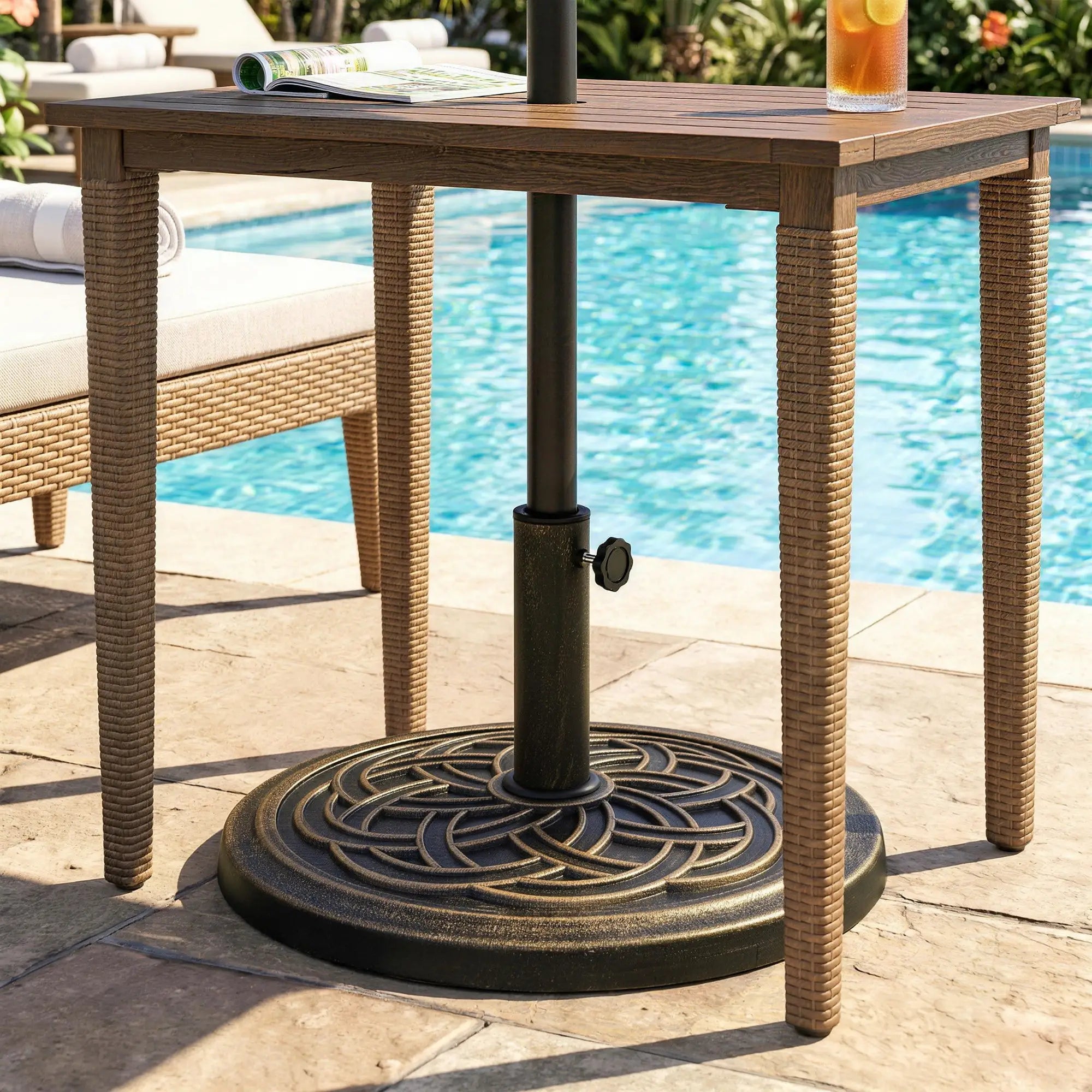 25 lb Heavy Duty Patio Umbrella Base, Round Stand, Outdoor, Bronze Umbrella Bases at Gallery Canada