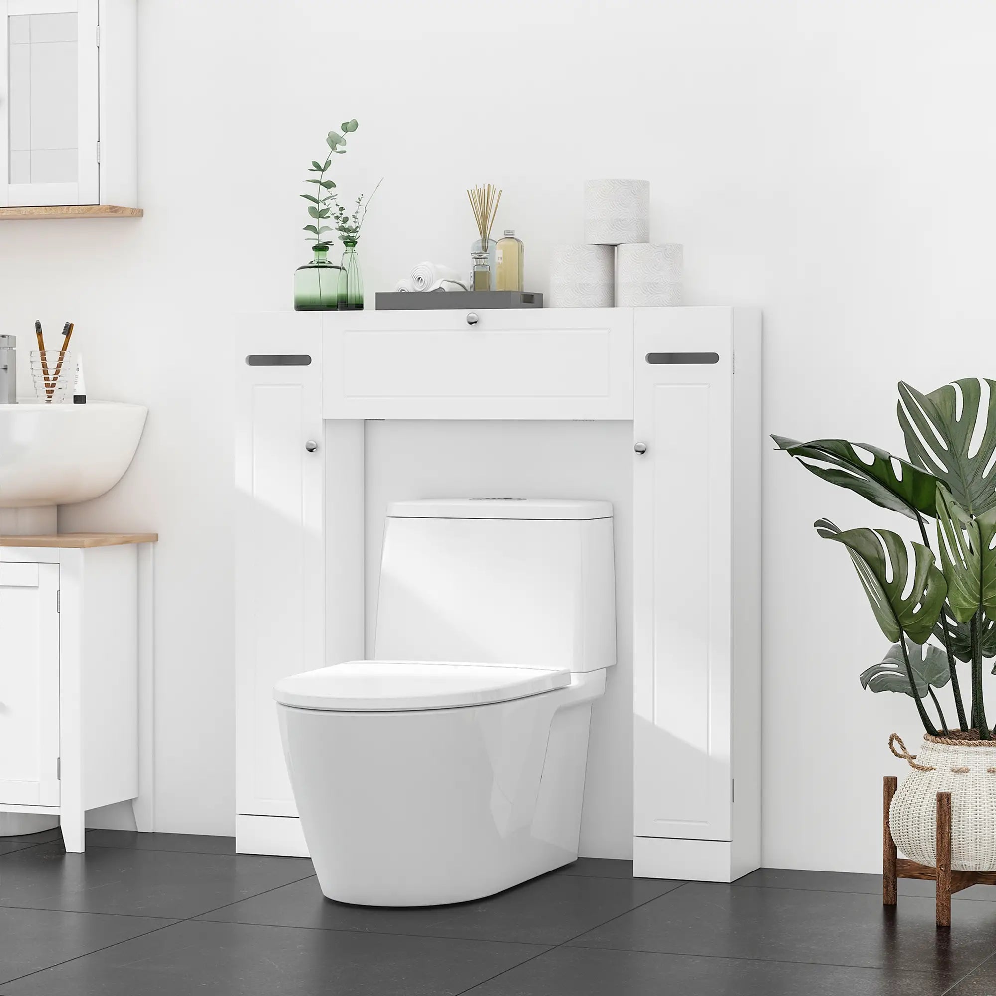 Over Toilet Storage Cabinet, Freestanding Bathroom Organizer with Adjustable Shelves, White Over The Toilet Storage at Gallery Canada