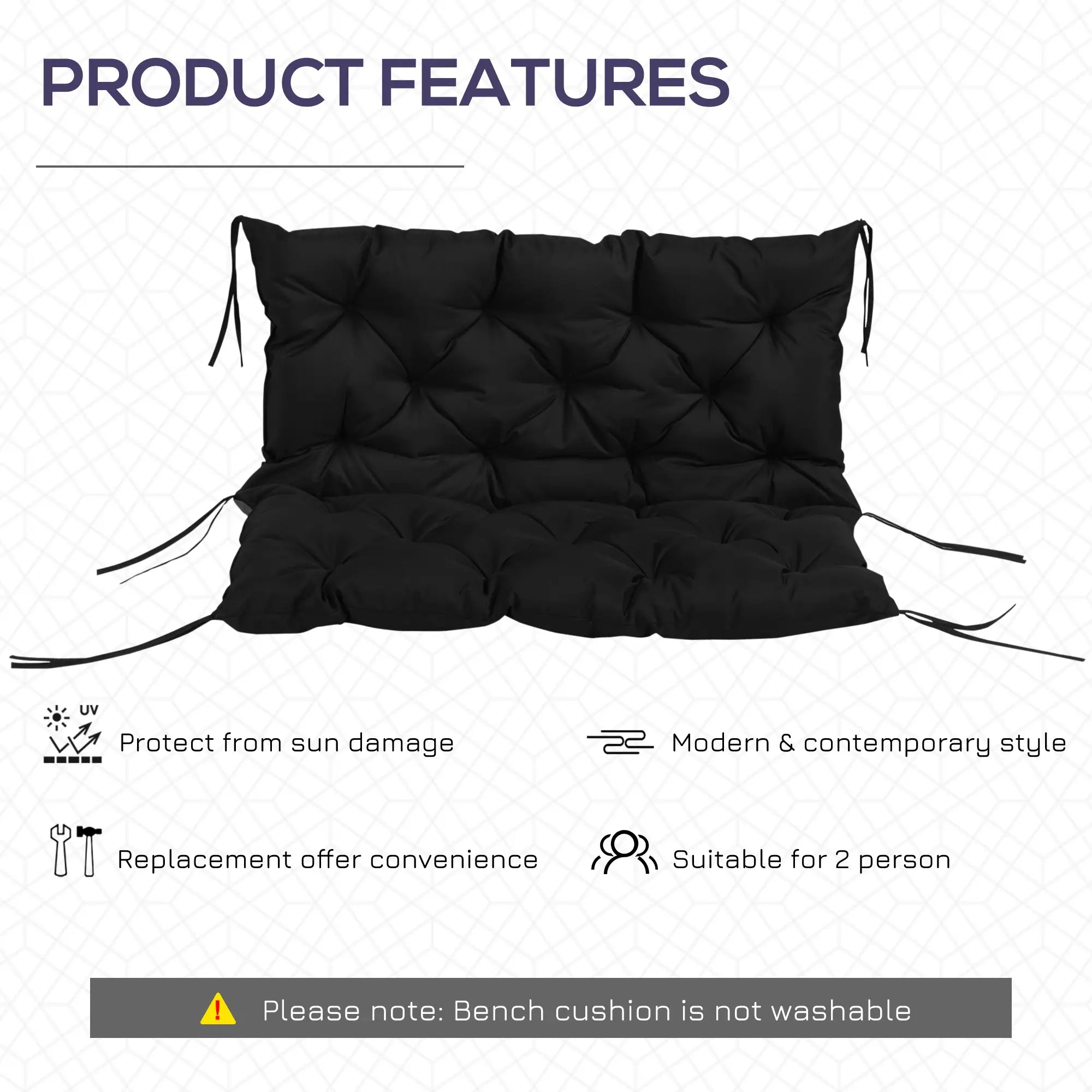 Porch Swing Cushion, Garden Bench Cushion with Backrest, Non-Slip, 39.4