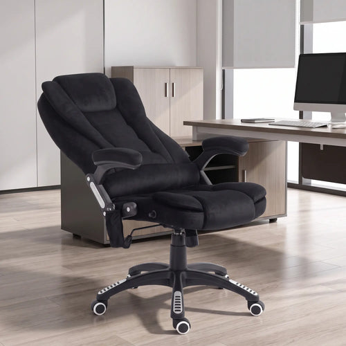6 Point Vibrating Massage Office Chair, High Back, Reclining, Swivel Wheels, Black