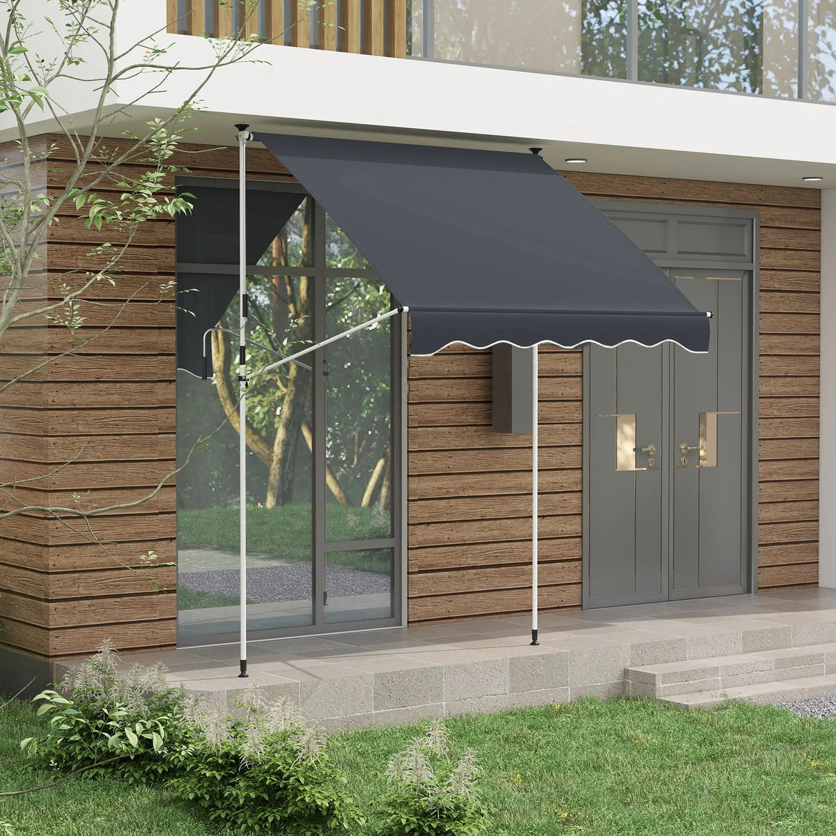 6.6'X5' Retractable Patio Awning, Water Resistant UV Protector, Black Window Awnings at Gallery Canada