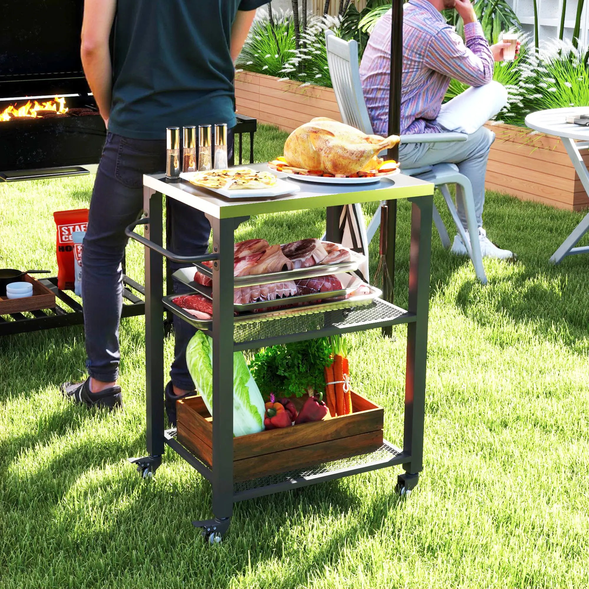 3-Shelf Outdoor Grill Cart, Stainless Steel Top, Wheels Outdoor Grill Carts at Gallery Canada