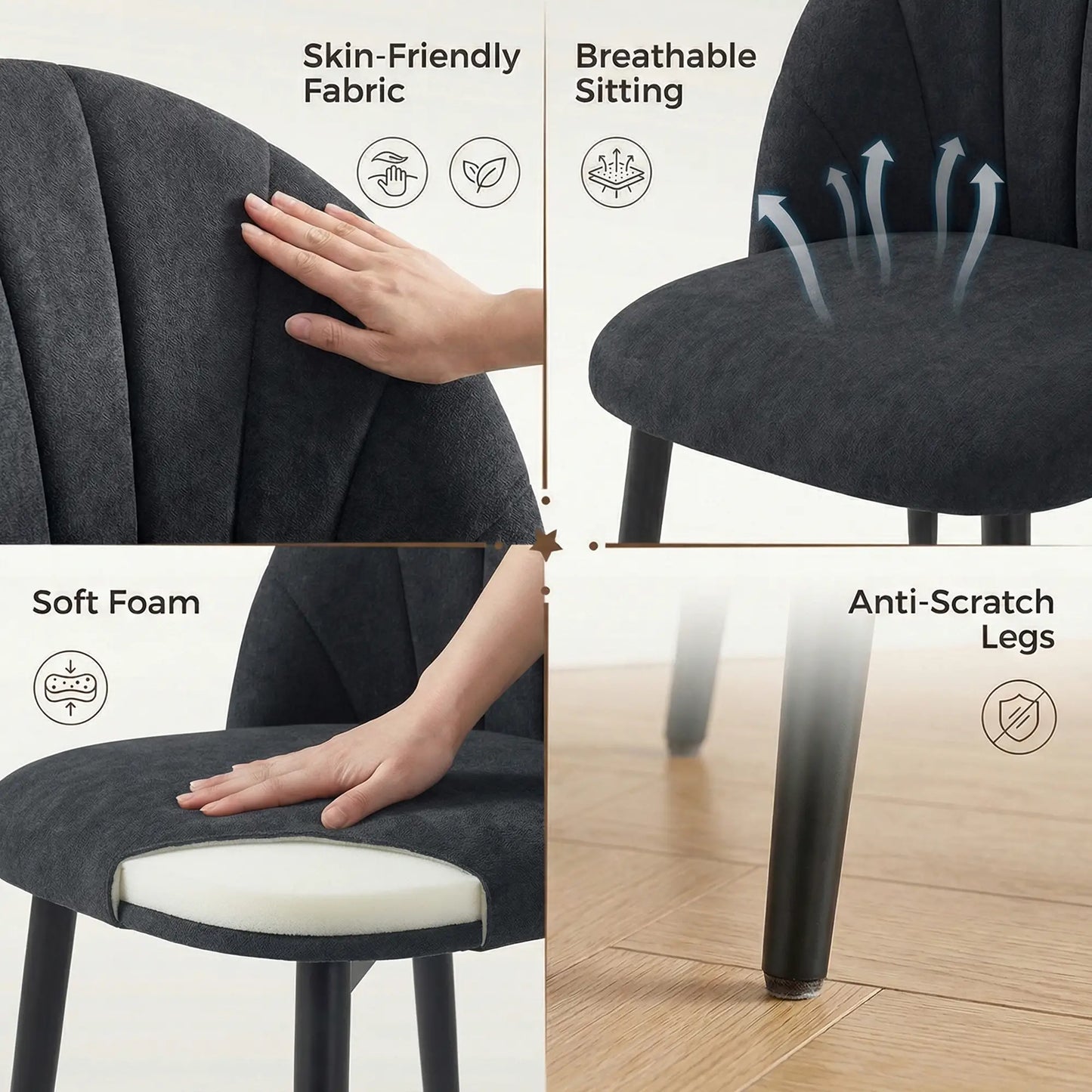 Modern Dining Chairs Set of 4, Upholstered, Metal Legs, Black Dining Chairs at Gallery Canada