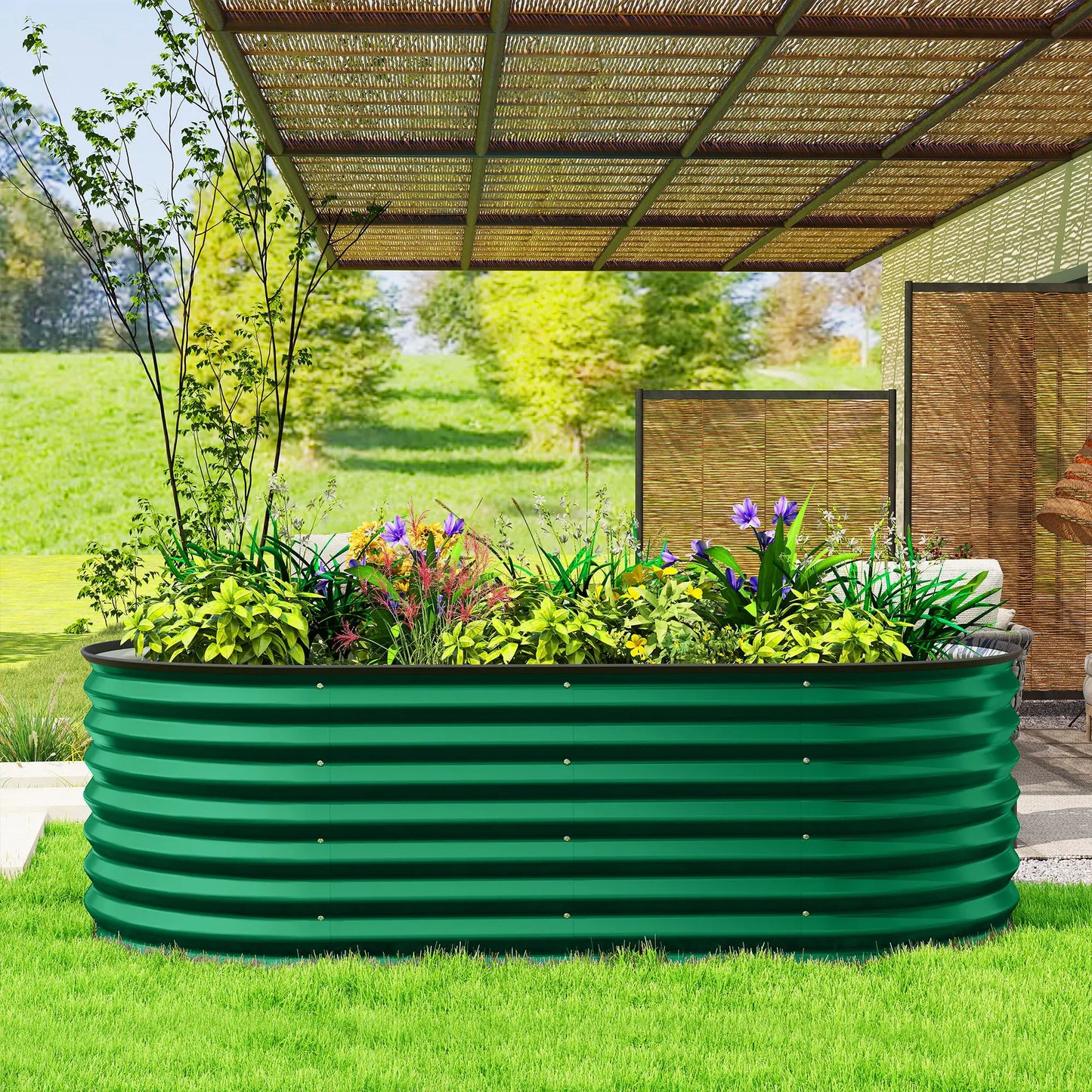 Galvanized Raised Garden Bed, 5 x 2.5 x 2 ft, Oval Planter Box, Dark Green Galvanized Planter Boxes at Gallery Canada