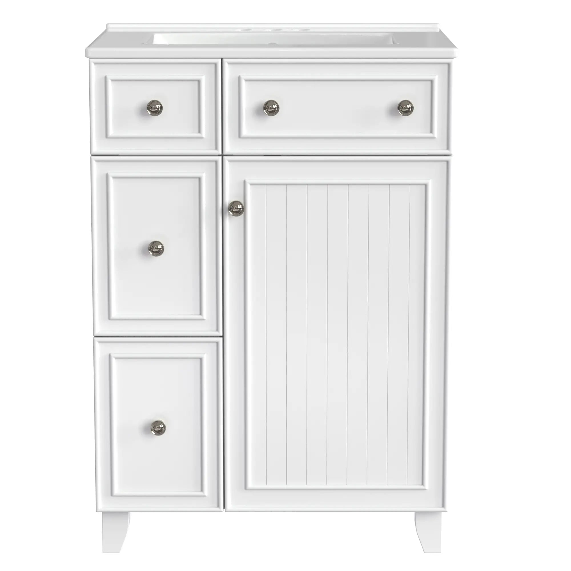 Bathroom Vanity Cabinet, 2 Drawers, Ceramic Sink, Solid Wood, 24