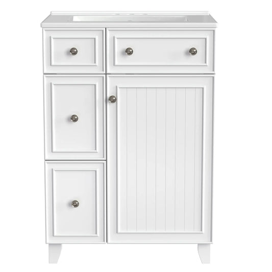 Bathroom Vanity Cabinet, 2 Drawers, Ceramic Sink, Solid Wood, 24" L x 18.5" W x 34.5" H, White Sink Cabinets White at Gallery Canada
