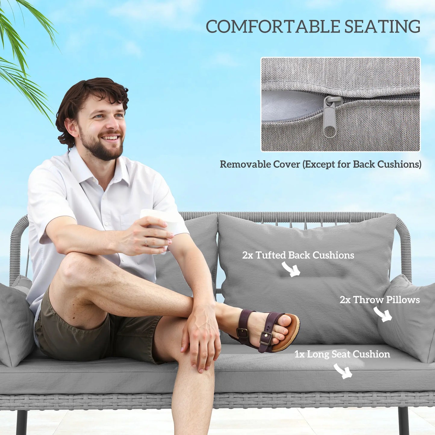 2-Piece Wicker Patio Set, Small Loveseat with Glass Table, Light Grey Patio Furniture Sets at Gallery Canada