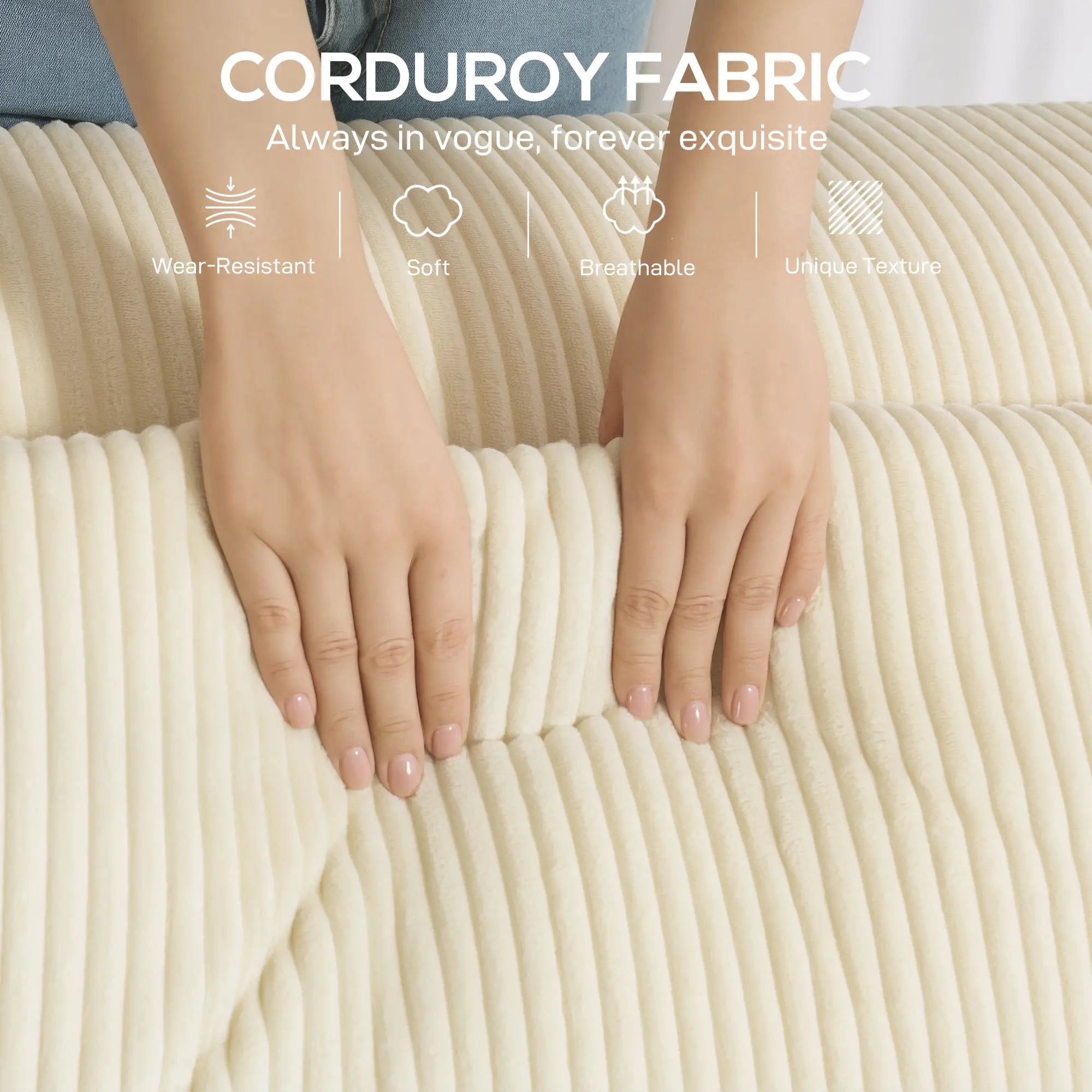 Boneless Couch, Corduroy 3 Seater Sofa, Deep Seat, Wide Armrests, Beige 3-Seater Sofas at Gallery Canada