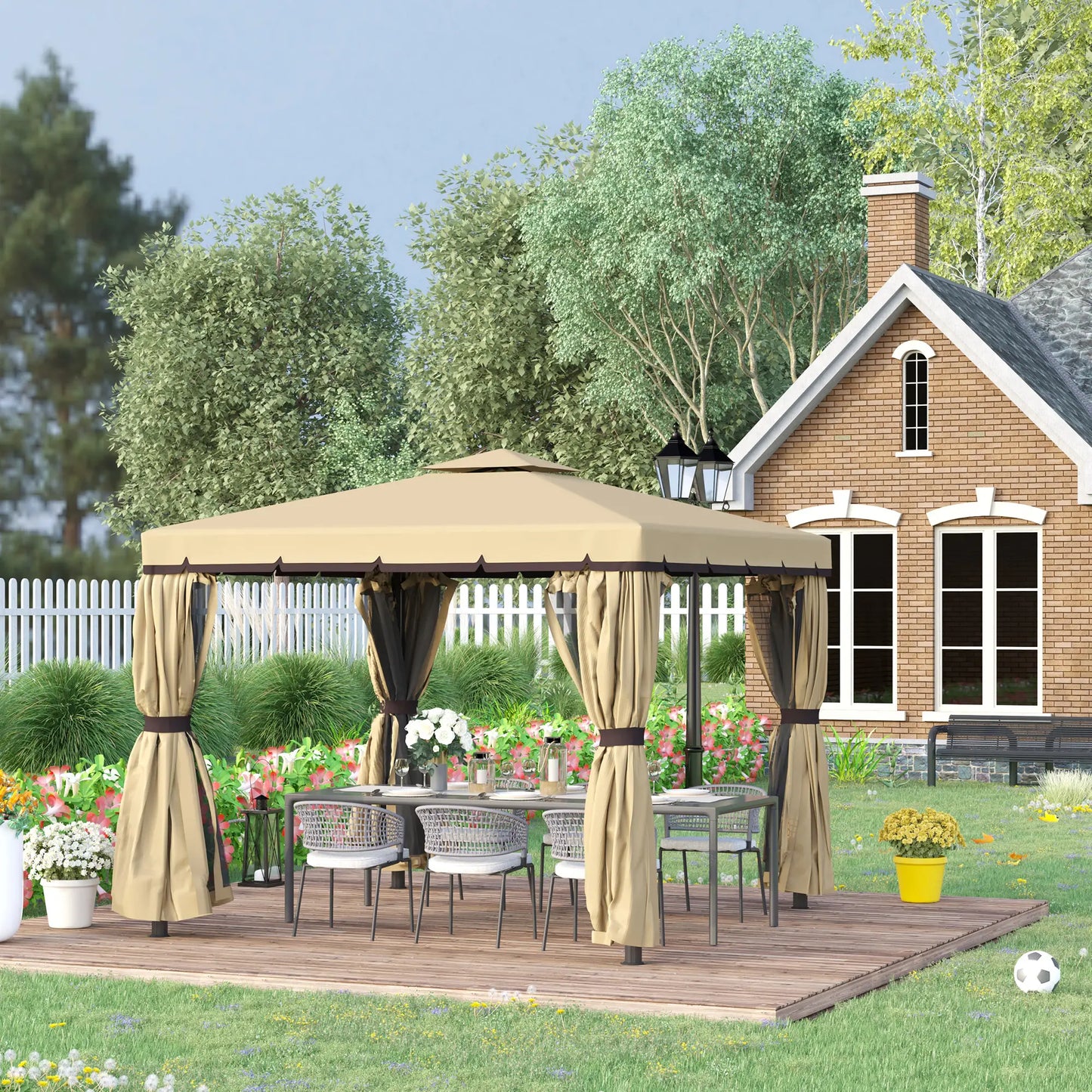 10' x 10' 2-Tier Gazebo, Zippered Mesh Sidewalls, Aluminum Frame, Beige Gazebos at Gallery Canada