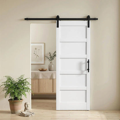 32x84 Sliding Barn Door with Hardware Kit, Shaker Style, White Wood Grain, White Door Hardware at Gallery Canada