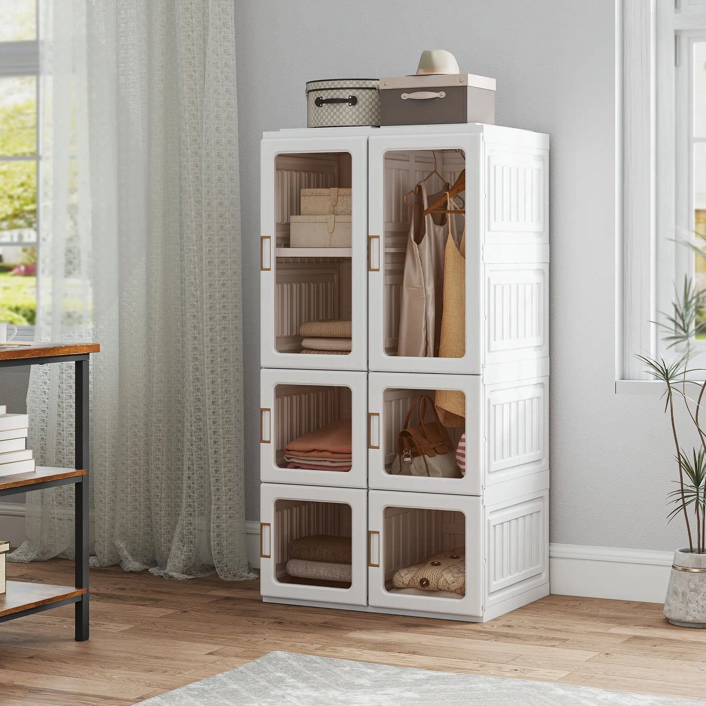 Portable Wardrobe, Foldable Plastic Closet, 5 Compartments, Hanging Rod, White Clothing Storage at Gallery Canada