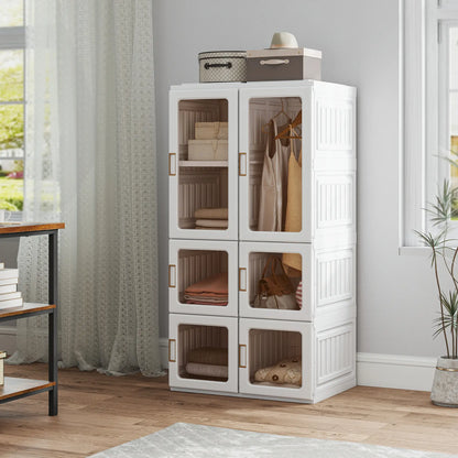 Portable Wardrobe, Foldable Plastic Closet, 5 Compartments, Hanging Rod, White Clothing Storage at Gallery Canada