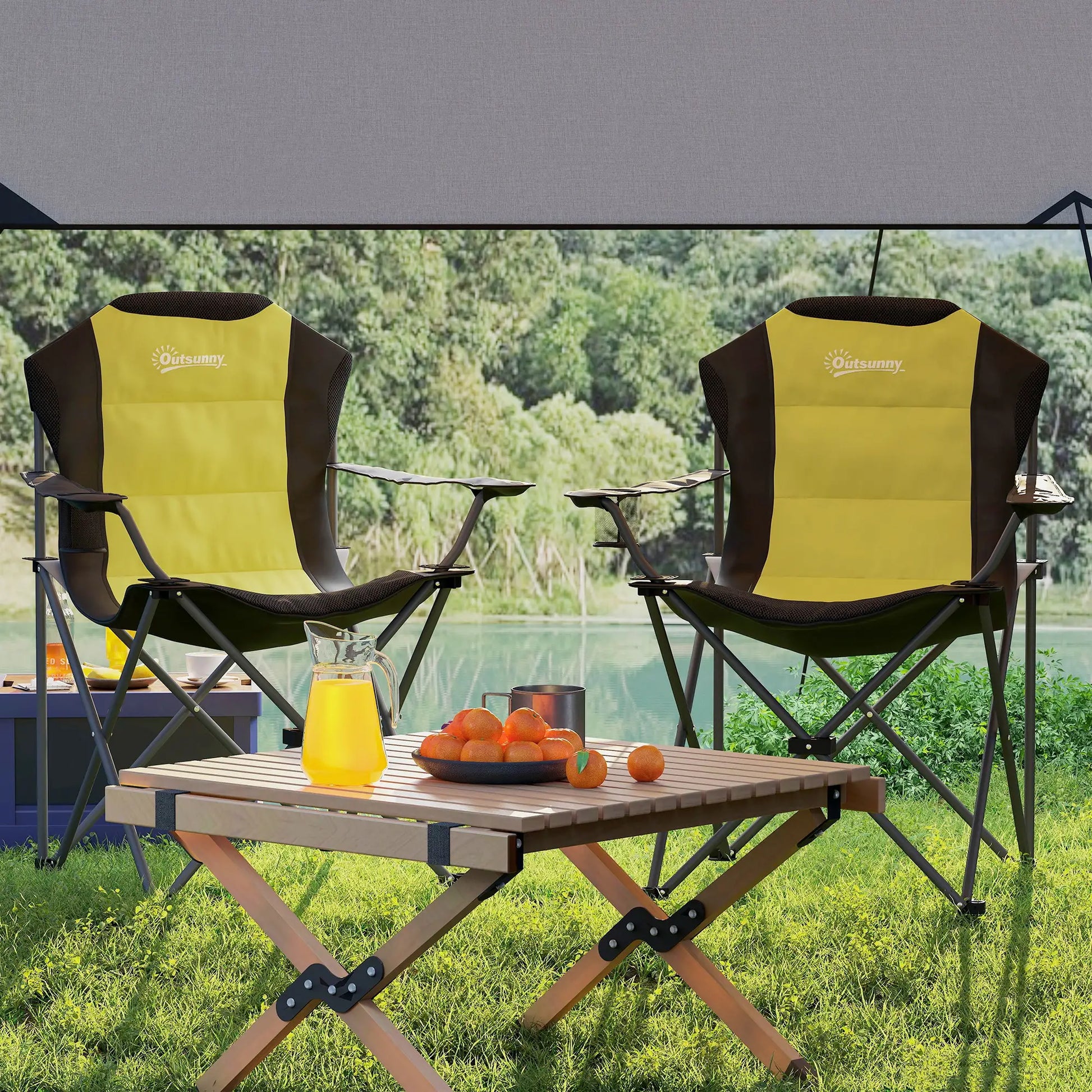 2 Pack Folding Camping Chairs, High Back w/ Cup Holder, Padded, Yellow Picnic Tables & Camping Chairs at Gallery Canada