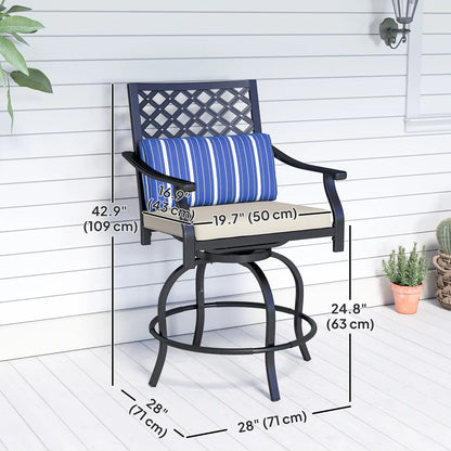 Outdoor Bar Stools Set of 2, Swivel Patio Chairs with Cushion