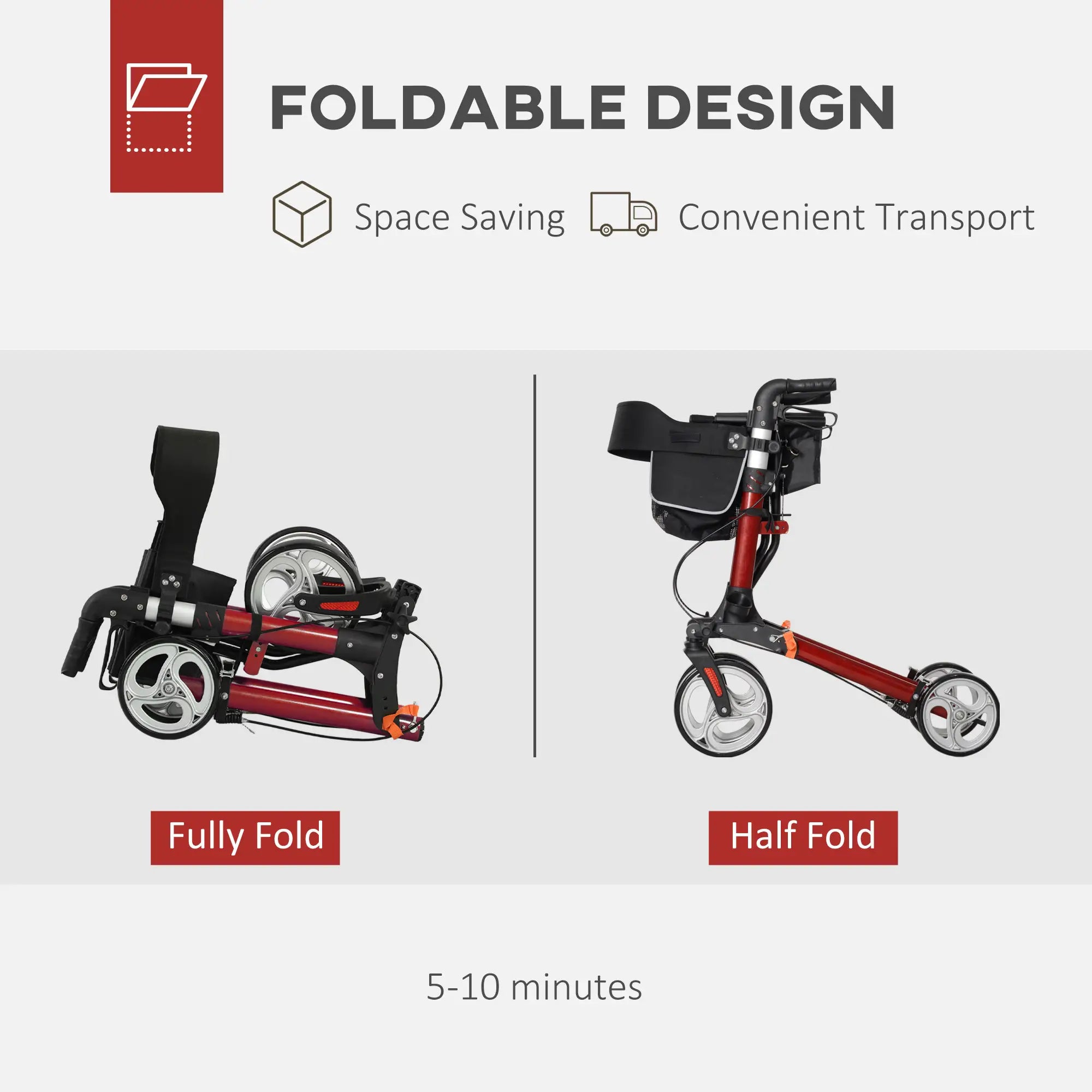 Lightweight Folding Walker, Large Seat, Adjustable Handle, Red Knee Walker & Wheelchair Ramps at Gallery Canada
