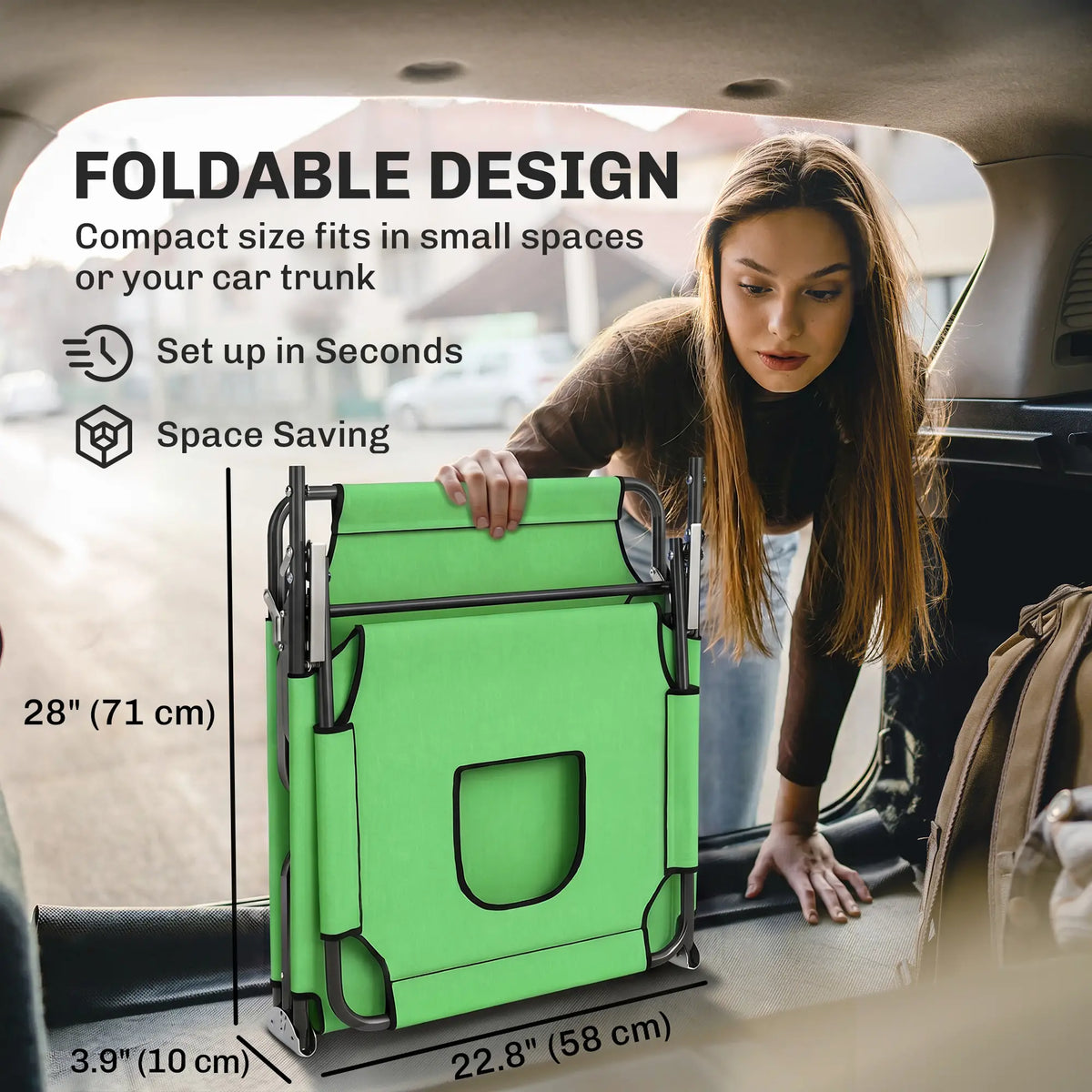 Adjustable Outdoor Lounge Chair, Folding Chaise with Face Hole, Green Lounger Chairs at Gallery Canada