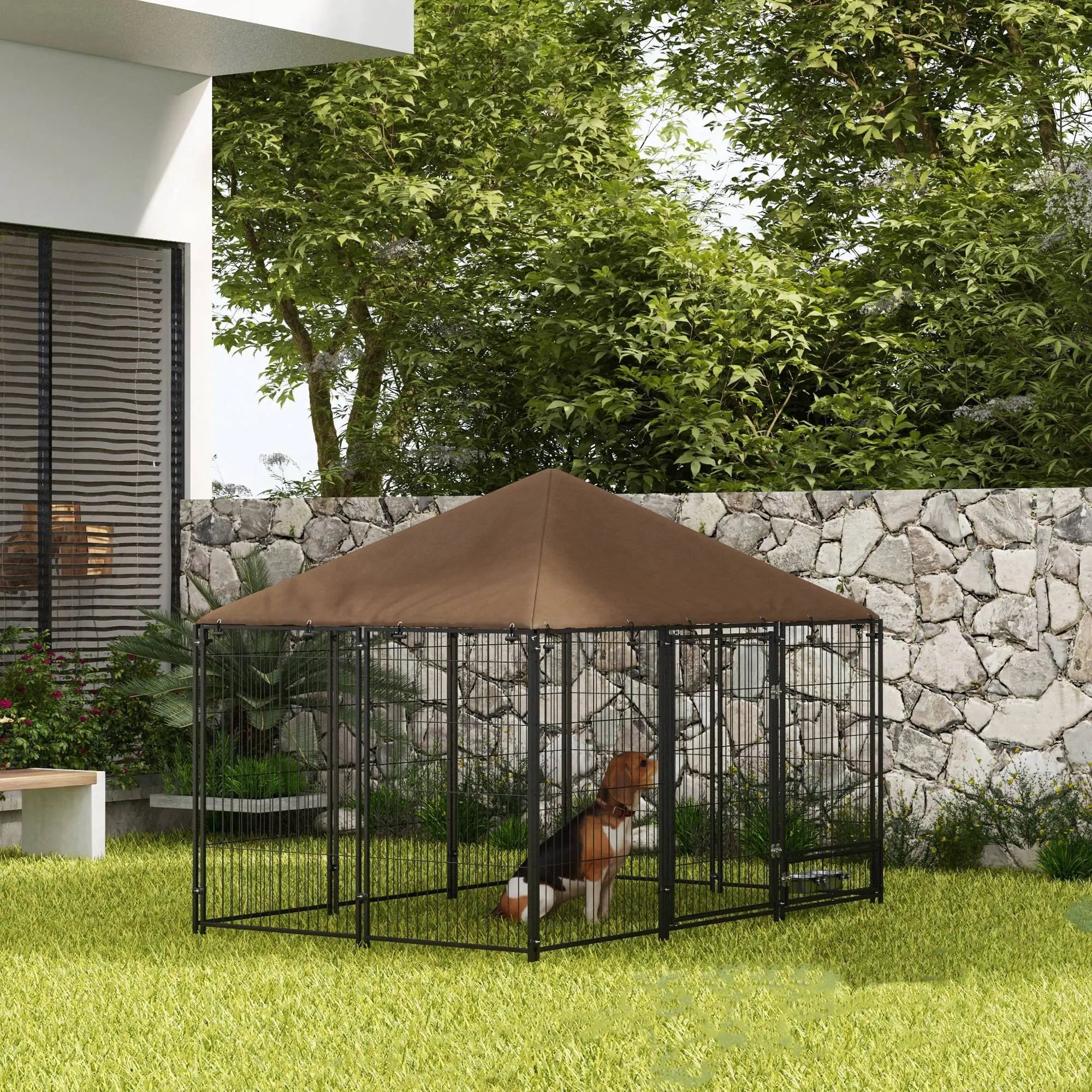 6.9' x 4.6' x 5' Outdoor Dog Kennel, Canopy, Rotating Bowls, Coffee Houses, Kennels & Pens at Gallery Canada