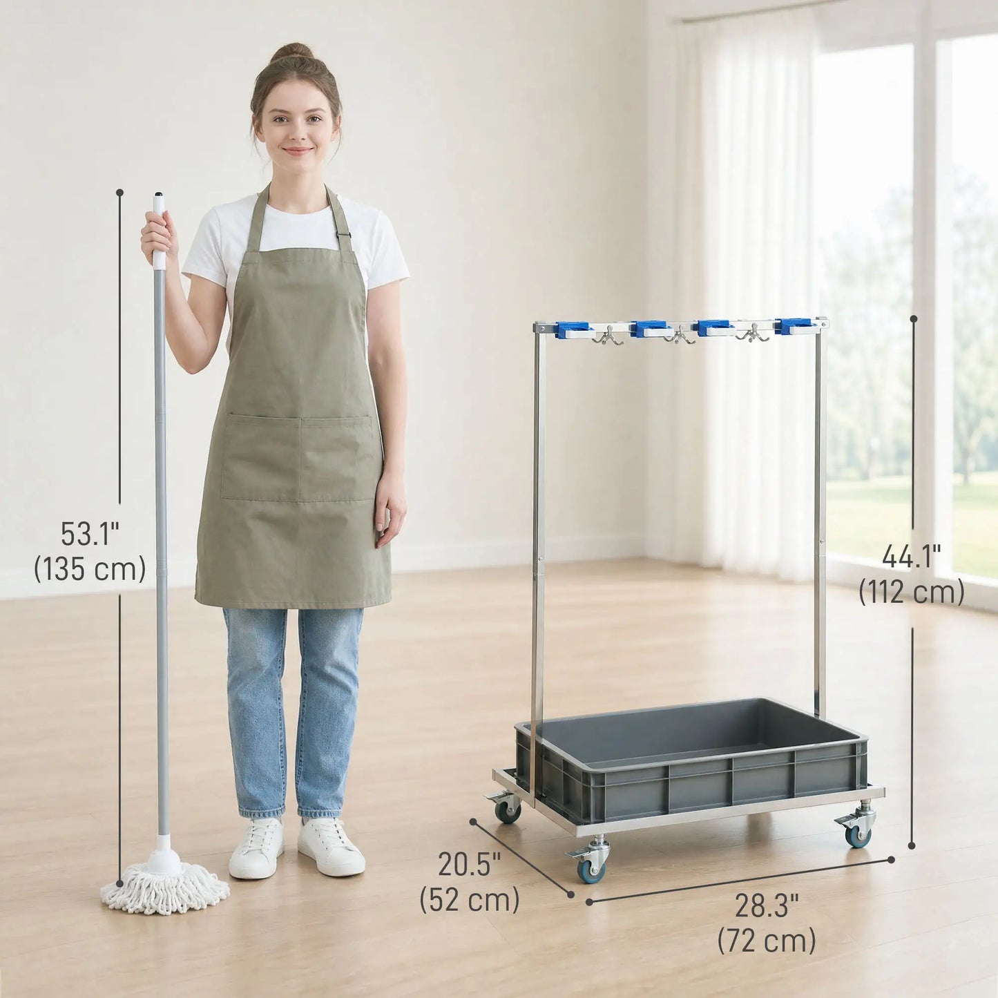 Cleaning Rolling Janitor Cart With Locking Wheels And Drip Tray