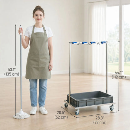 Cleaning Rolling Janitor Cart With Locking Wheels And Drip Tray