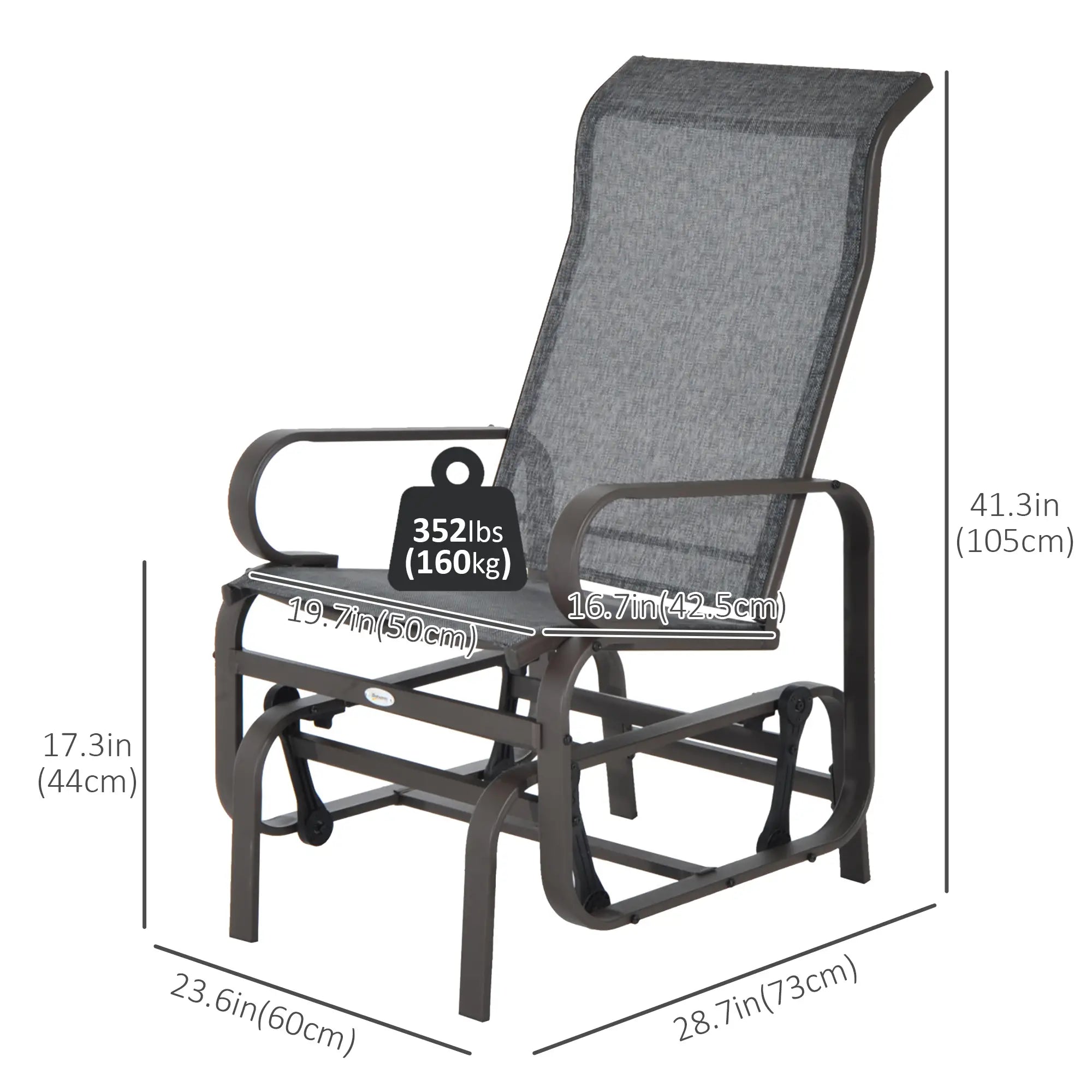 Patio Glider with Breathable Mesh, Outdoor Rocking Chair, Brown Grey Outdoor Gliders at Gallery Canada
