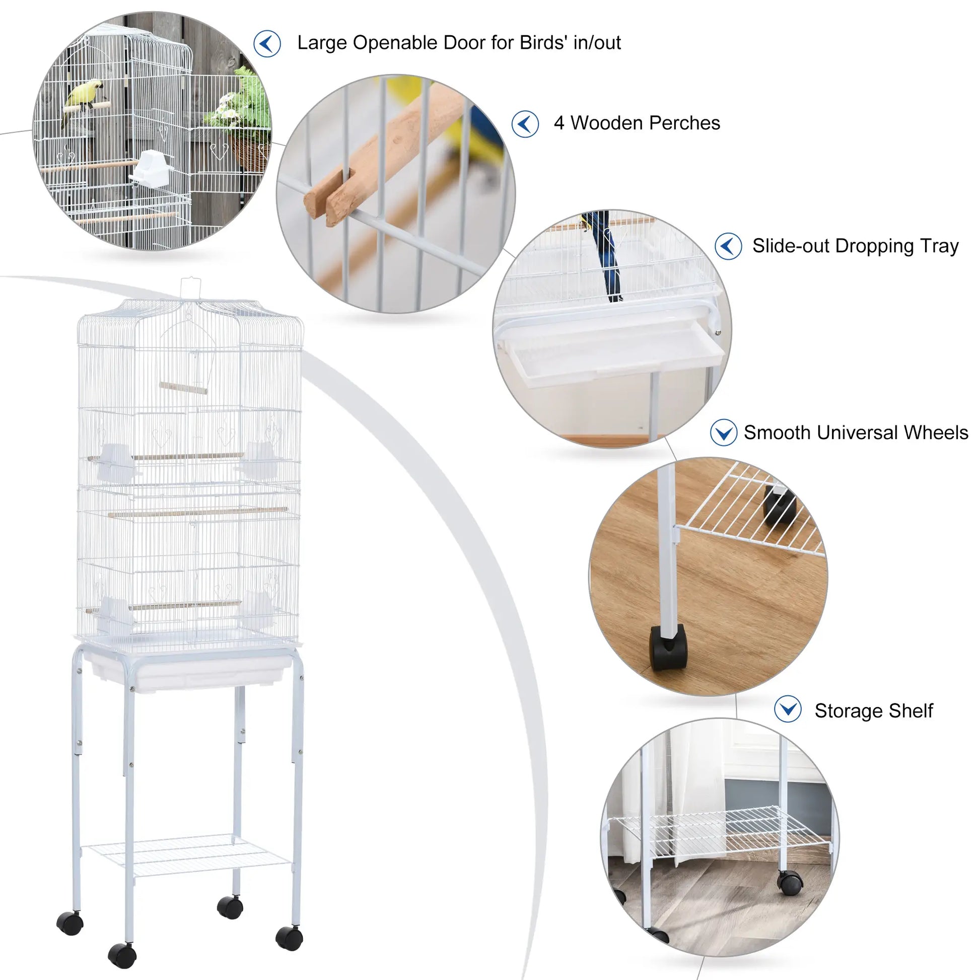 62" Rolling Bird Cage, Cockatoo House, Play Top, Storage Shelf, Wheels, White Bird Cages at Gallery Canada
