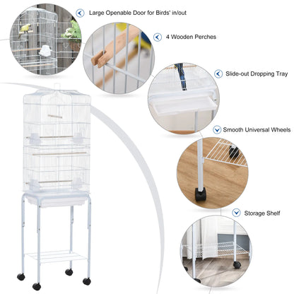 62" Rolling Bird Cage, Cockatoo House, Play Top, Storage Shelf, Wheels, White Bird Cages at Gallery Canada