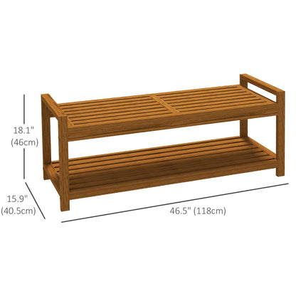 Garden Stool with Storage Shelf, Slatted Seat, Teak