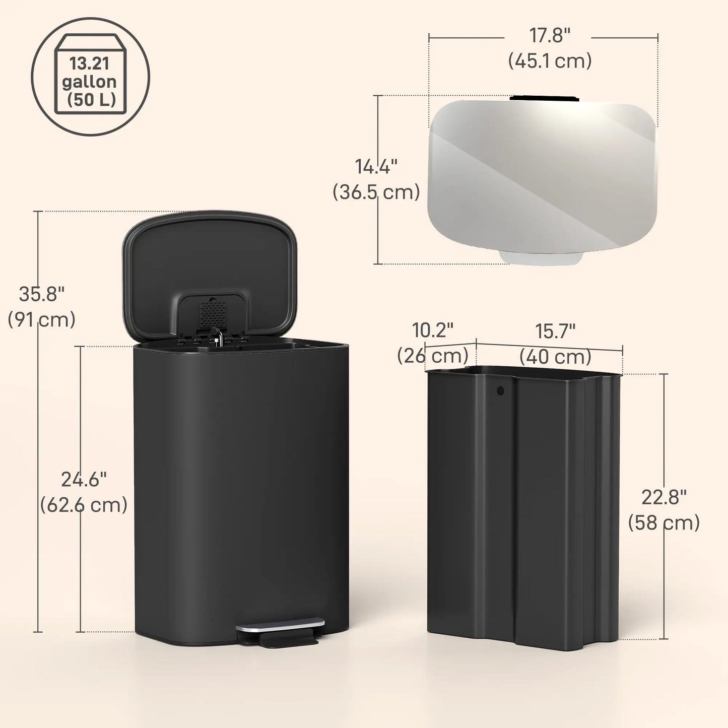 13.2 Gal Fingerprint-Proof Trash Can, Black