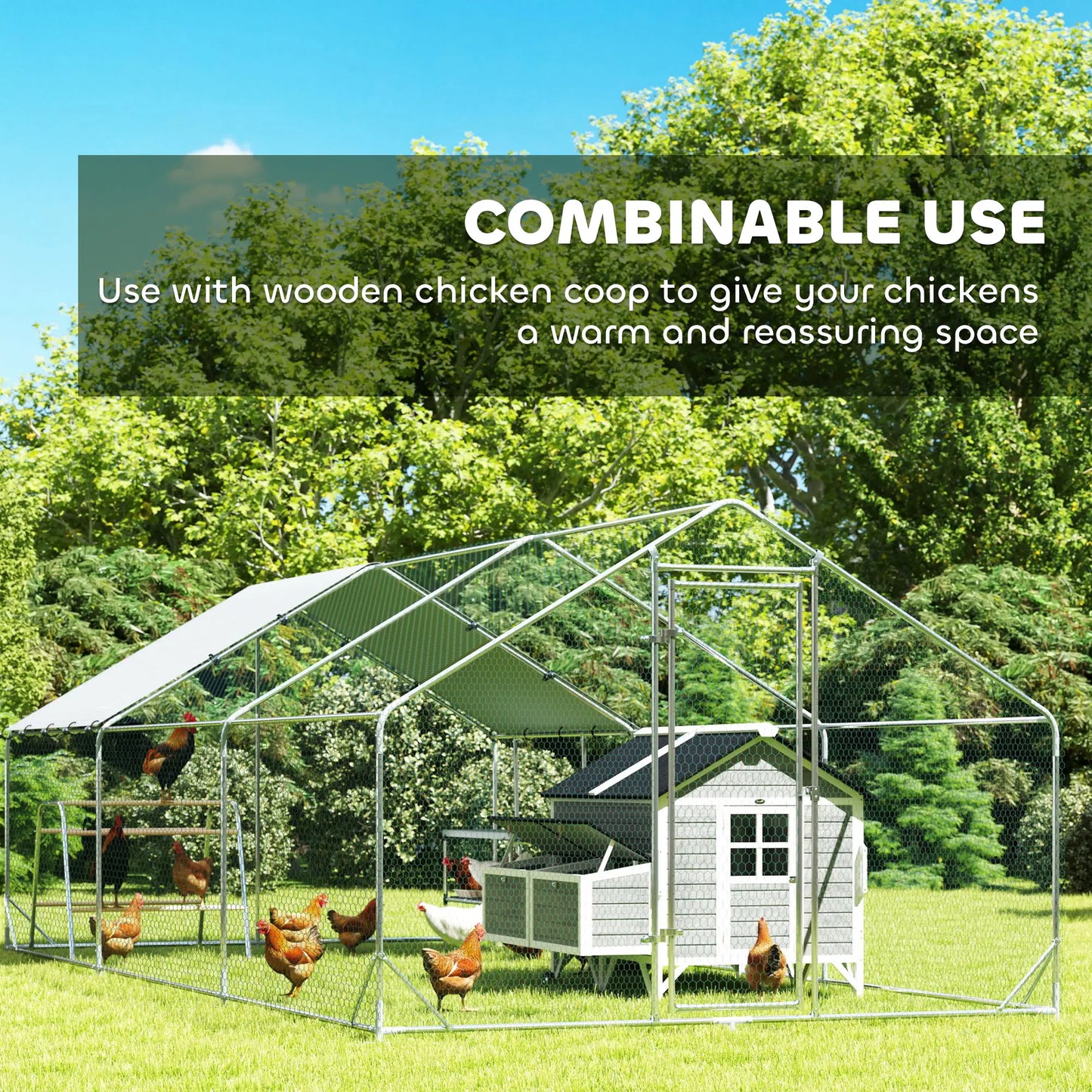 Metal Chicken Coop with Cover, Nesting Box, Roosting Bars, 9.8 x 19.7 x 6.4 ft Chicken Coops at Gallery Canada