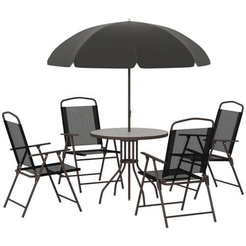 6-Piece Outdoor Dining Set, Round Table, 4 Folding Chairs, Black