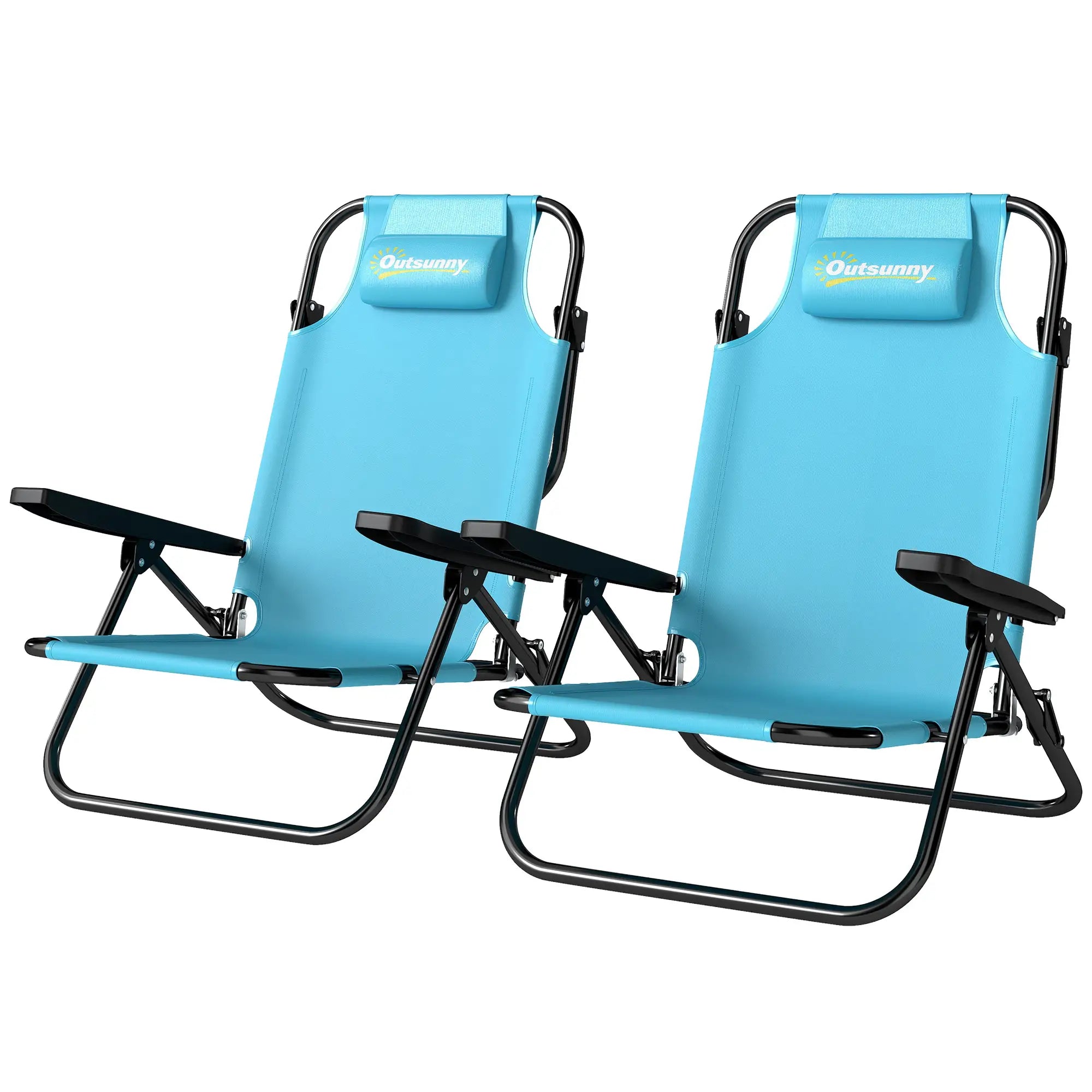 2 Beach Chairs, 5-Position Adjustable, Folding Camping Chair, Light Blue Beach Accessories Light Blue, Black at Gallery Canada