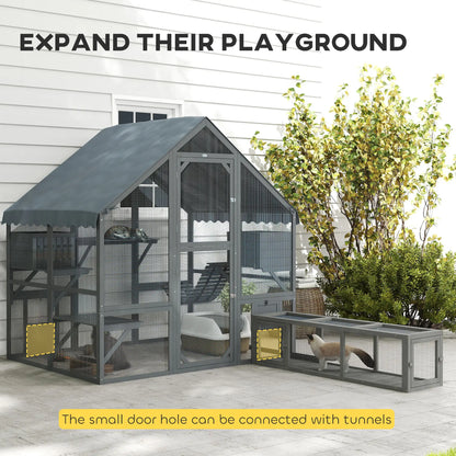 Large Catio, Waterproof Cover, 2 Resting Boxes, 4 Platforms, Bridge, Grey Outdoor Cat Enclosures at Gallery Canada