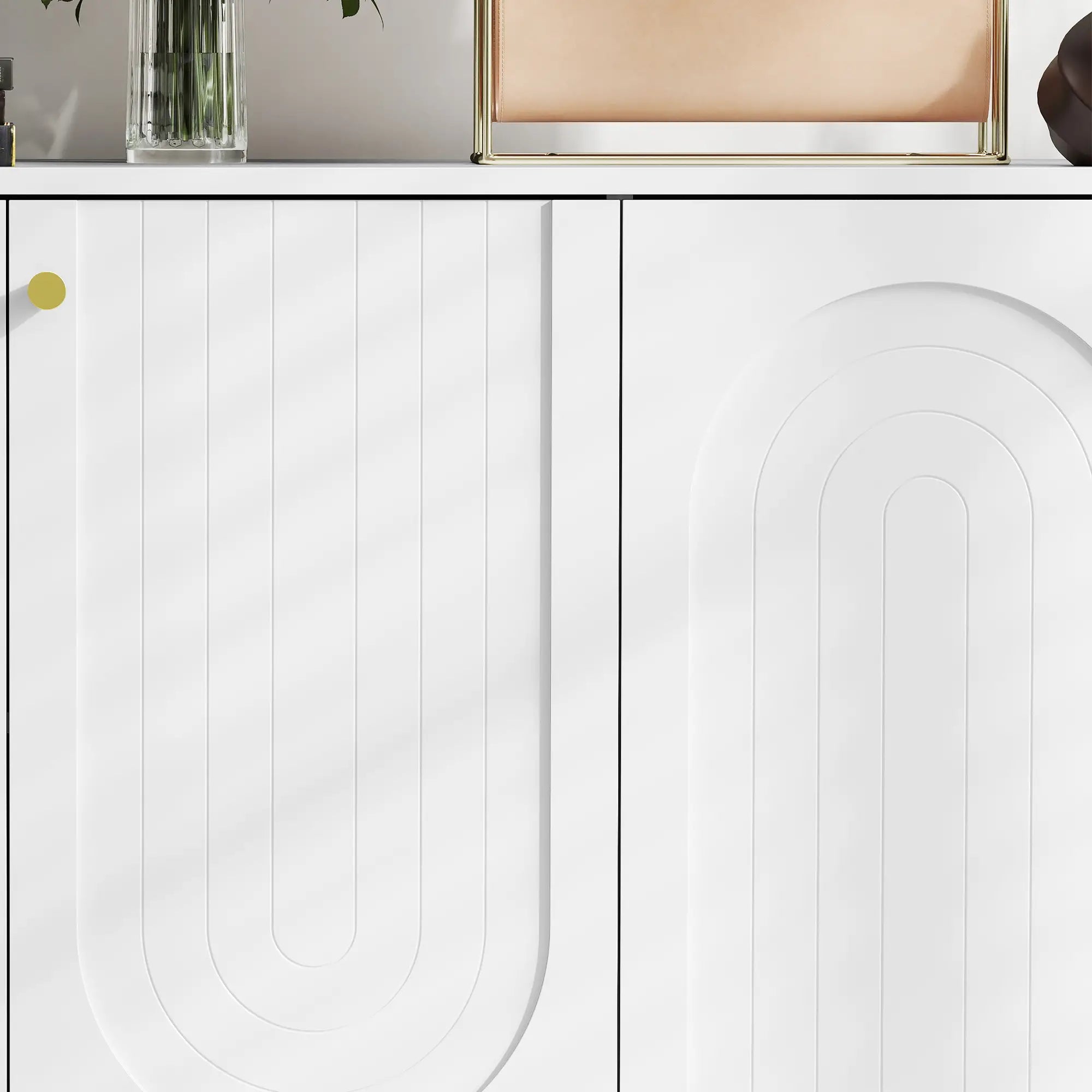 Modern Sideboard Buffet, 4 Doors, Adjustable Shelves, White Storage Cabinets at Gallery Canada