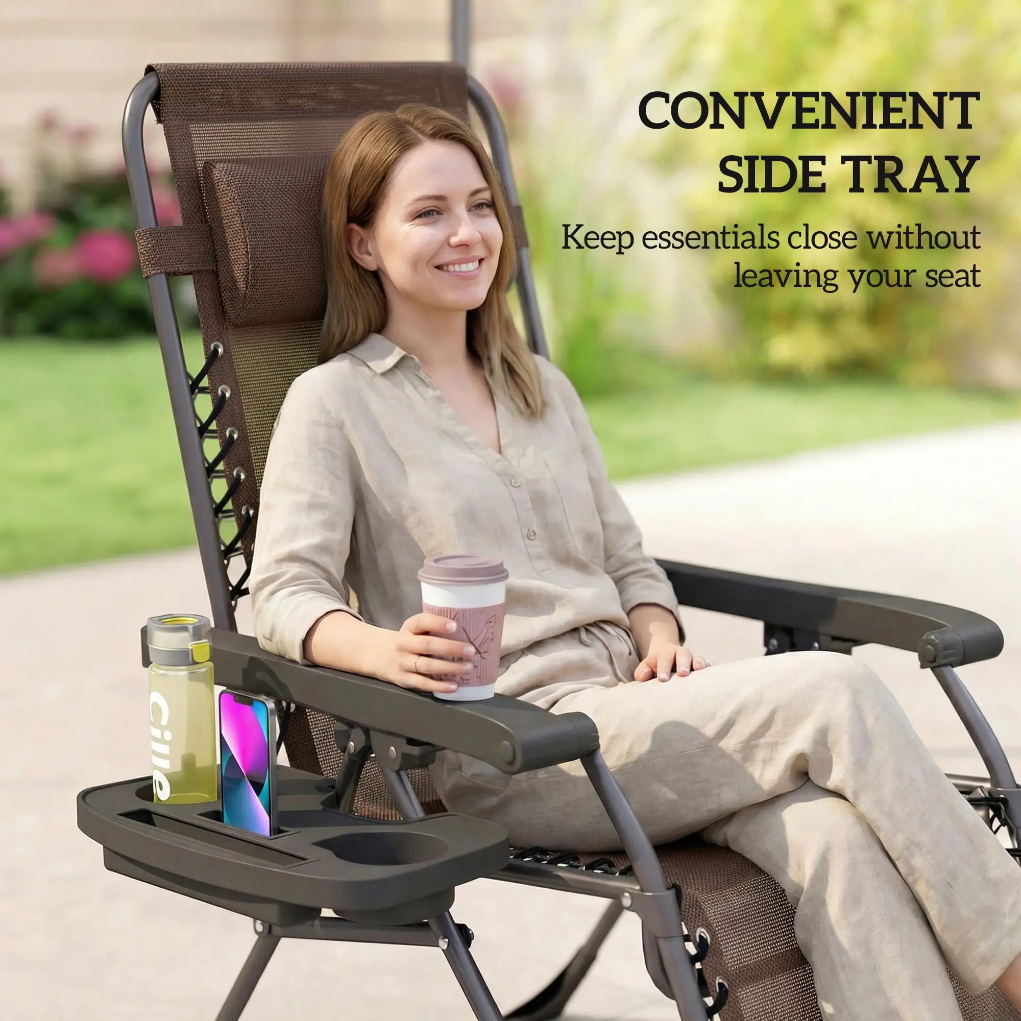 Zero Gravity Chair Set Of 2, Folding Reclining Outdoor Lounge Chair, Brown Lounger Chairs at Gallery Canada