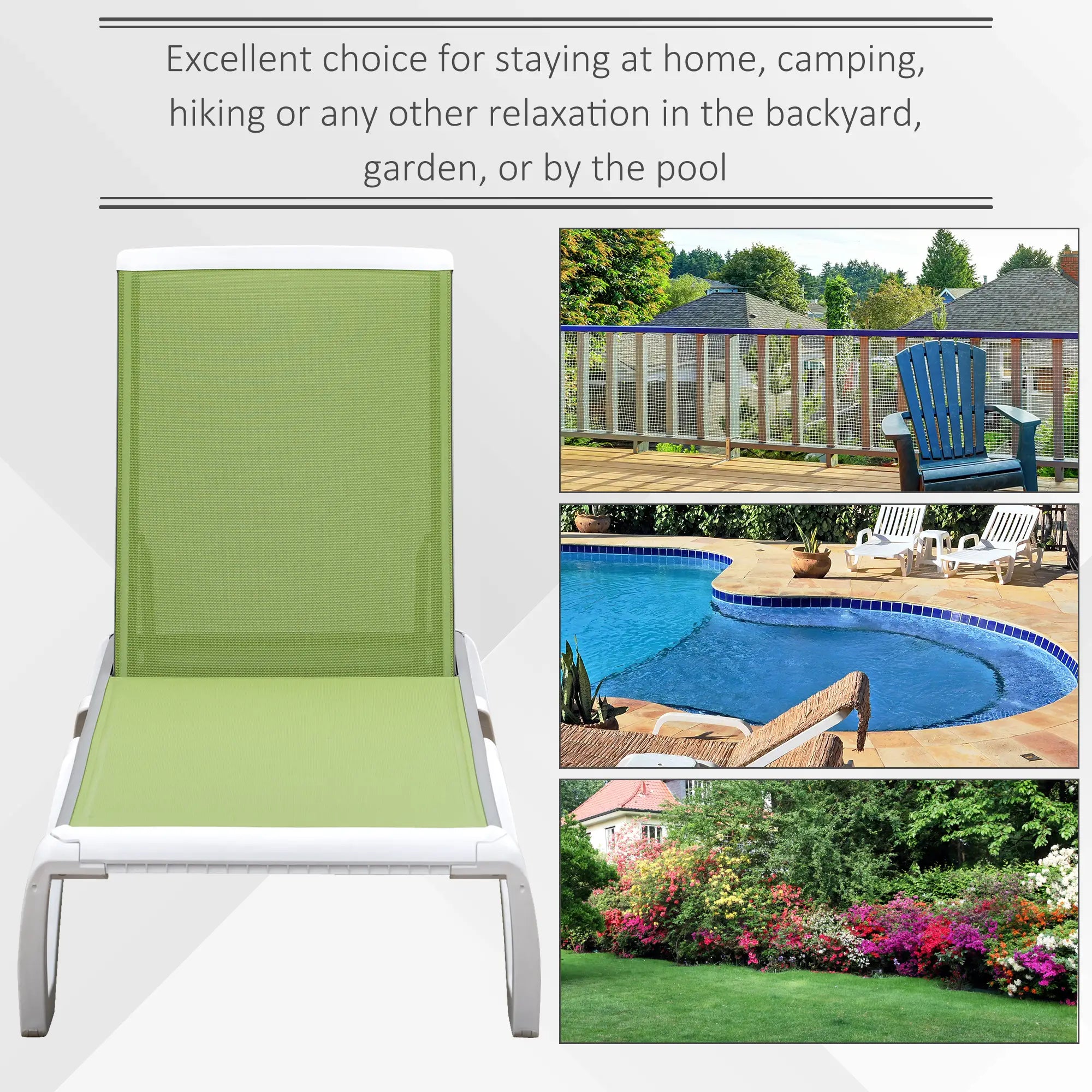 Outdoor Chaise Lounge Chair, Adjustable Back, Wheels, Mesh Fabric, Green Lounger Chairs at Gallery Canada