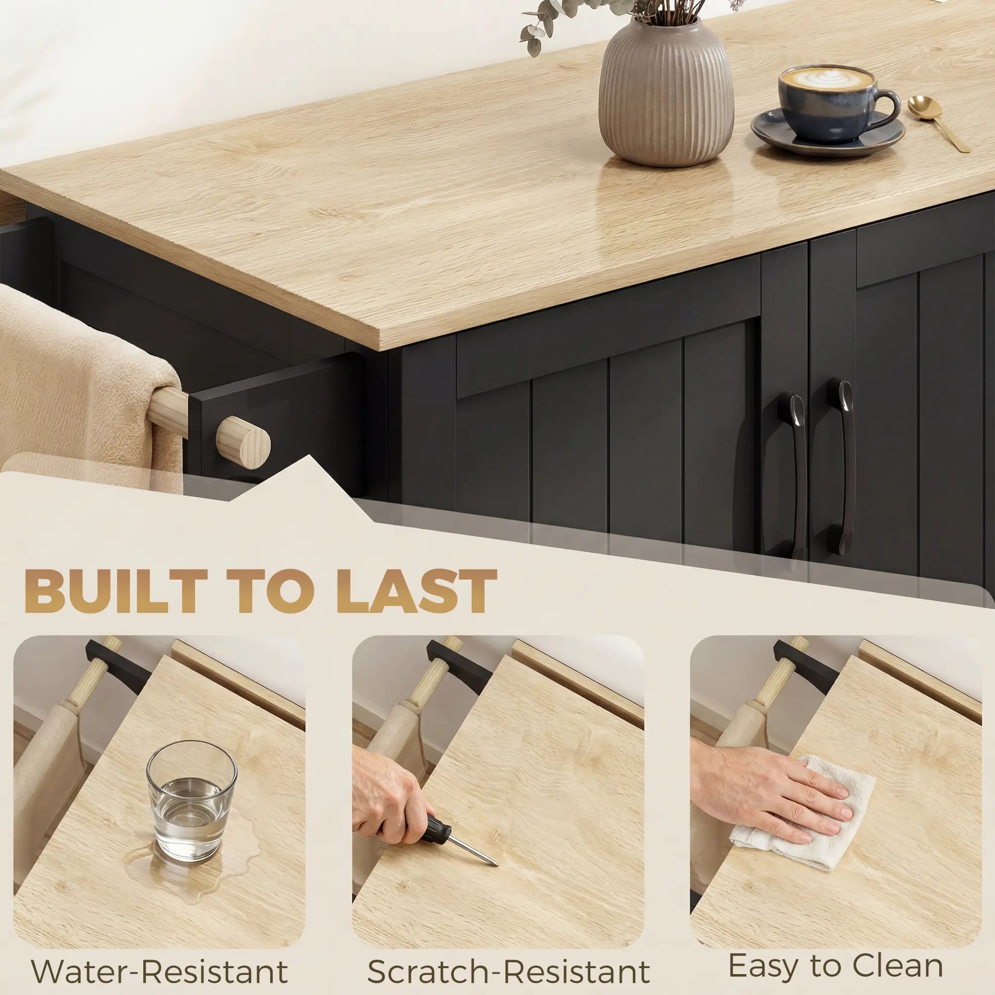 Kitchen Island with Drop Leaf, Rolling Cart, Power Outlet, Black Kitchen Islands & Kitchen Carts at Gallery Canada