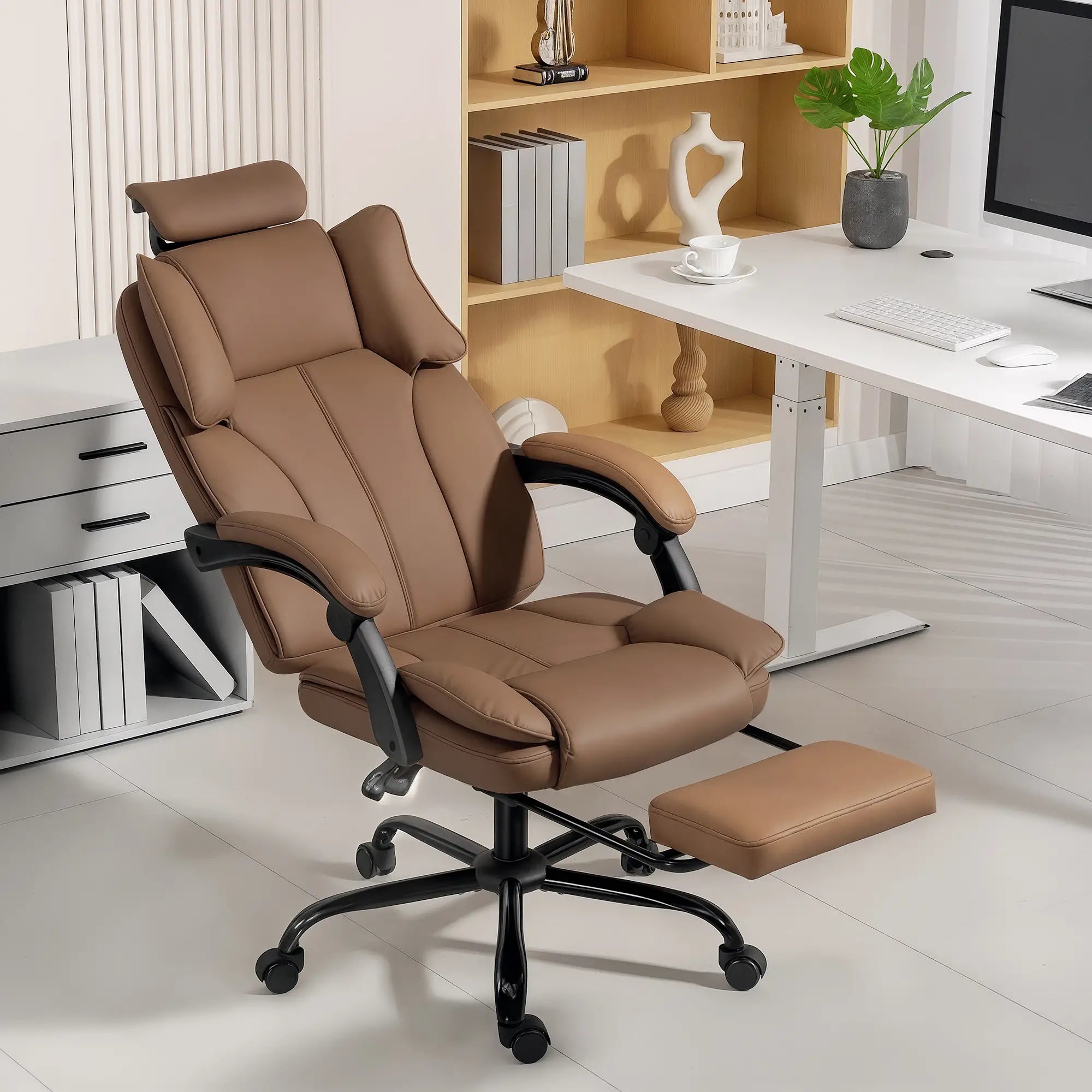 Reclining Office Chair, Executive Desk Chair, Headrest, Footrest, Brown Executive & Manager Chairs at Gallery Canada