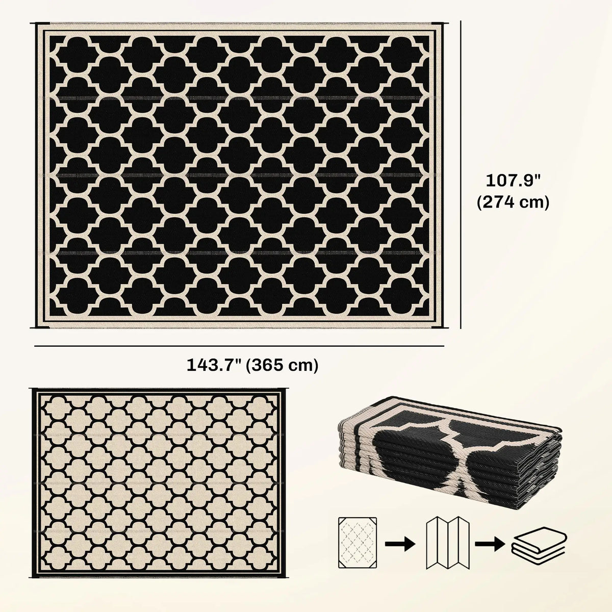 9'x12' Reversible Outdoor RV Rug, Patio Mat, Black Outdoor Reversible Rugs at Gallery Canada