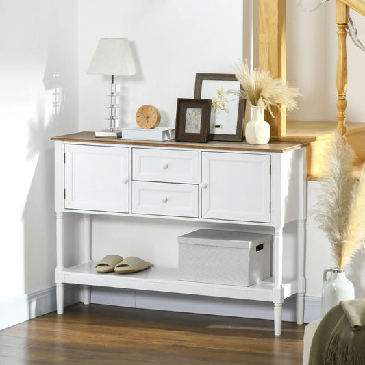 Vintage Console Table, 2 Drawers and Cabinets, Retro Sofa Table, White Console Tables White at Gallery Canada
