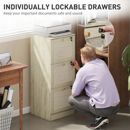 3 Drawer Filing Cabinet with Lock, Boho File Cabinet, A4 Letter Size, Oak Office Cabinets & Cupboards at Gallery Canada