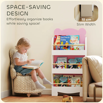 3-Tier Bear Theme Kids Bookshelf, Anti-Tip, 36.6L x 11.8W x 35.4H Inches, Pink Baby & Kids Storage at Gallery Canada