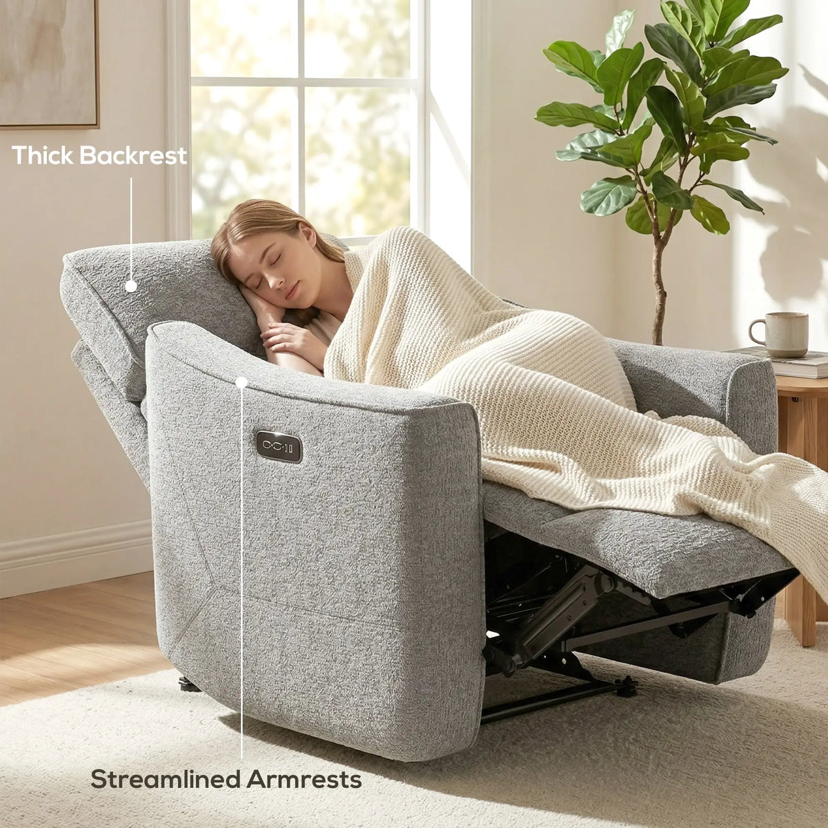 Power Recliner Chair, Linen Fabric, USB Ports, Footrest, Grey Sofas & Reclining Chairs at Gallery Canada