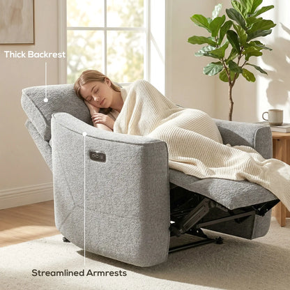 Power Recliner Chair, Linen Fabric, USB Ports, Footrest, Grey Sofas & Reclining Chairs at Gallery Canada